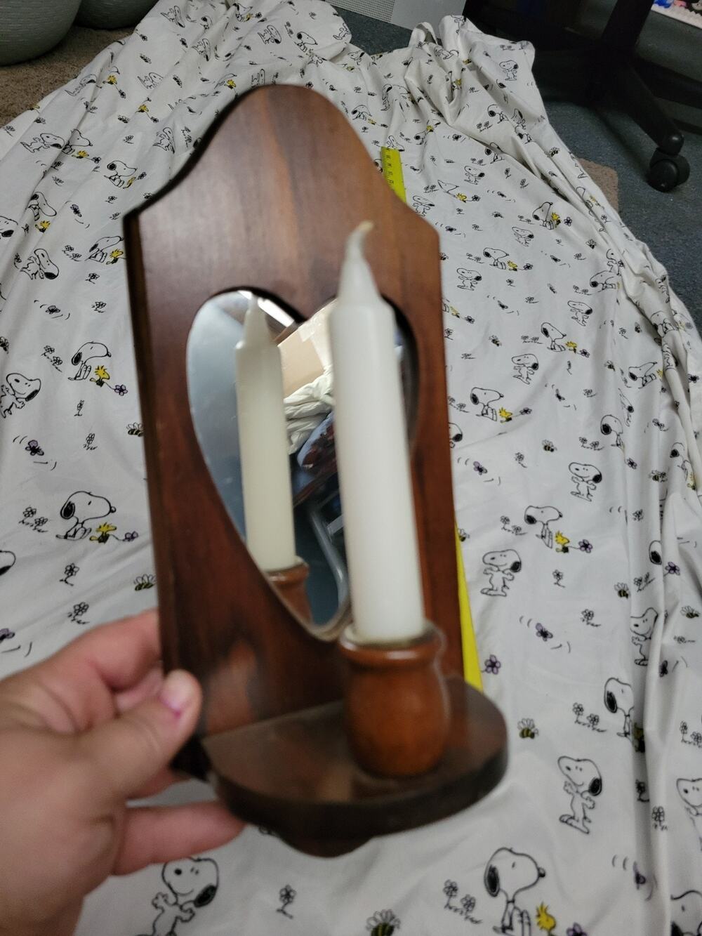 Wood Cottage Core Heart Shape Mirror Wall Sconce Candle